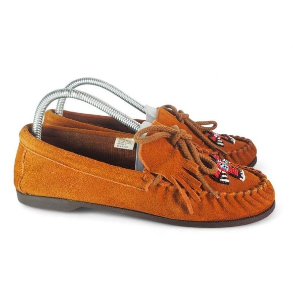 Morgan Woods Vintage Suede Kilty Beaded Slip-on Moccasins 209135 Brown Women's 9 - Picture 4 of 11